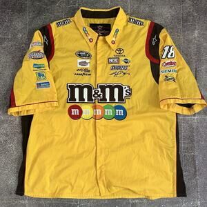 Men's Vintage Y2K JH Design Kyle Busch M&Ms Pit Crew Button Up Polo Shirt Sz 3XL